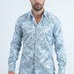 Mens Modern Fit Stretch Foil Fashion White/Blue Shirt