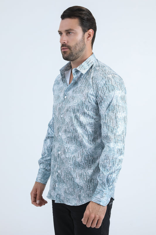 white/blue baroque motif foil shirt platini side