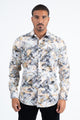 Mens Modern Fit Stretch Foil Fashion White/Gold Shirt