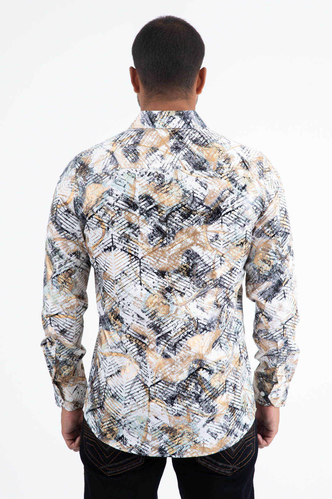 White Gold Modern Fit Stretch Foil Fashion Shirt Men