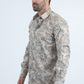 Mens Modern Fit Stretch Foil Fashion White/Gold Shirt