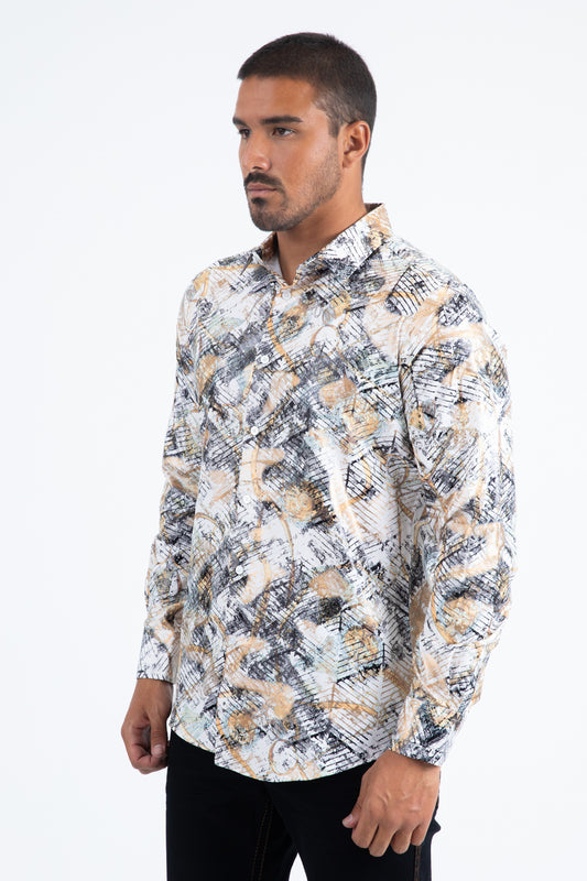 white/gold abstract organic repeat foil shirt men platini detail-2