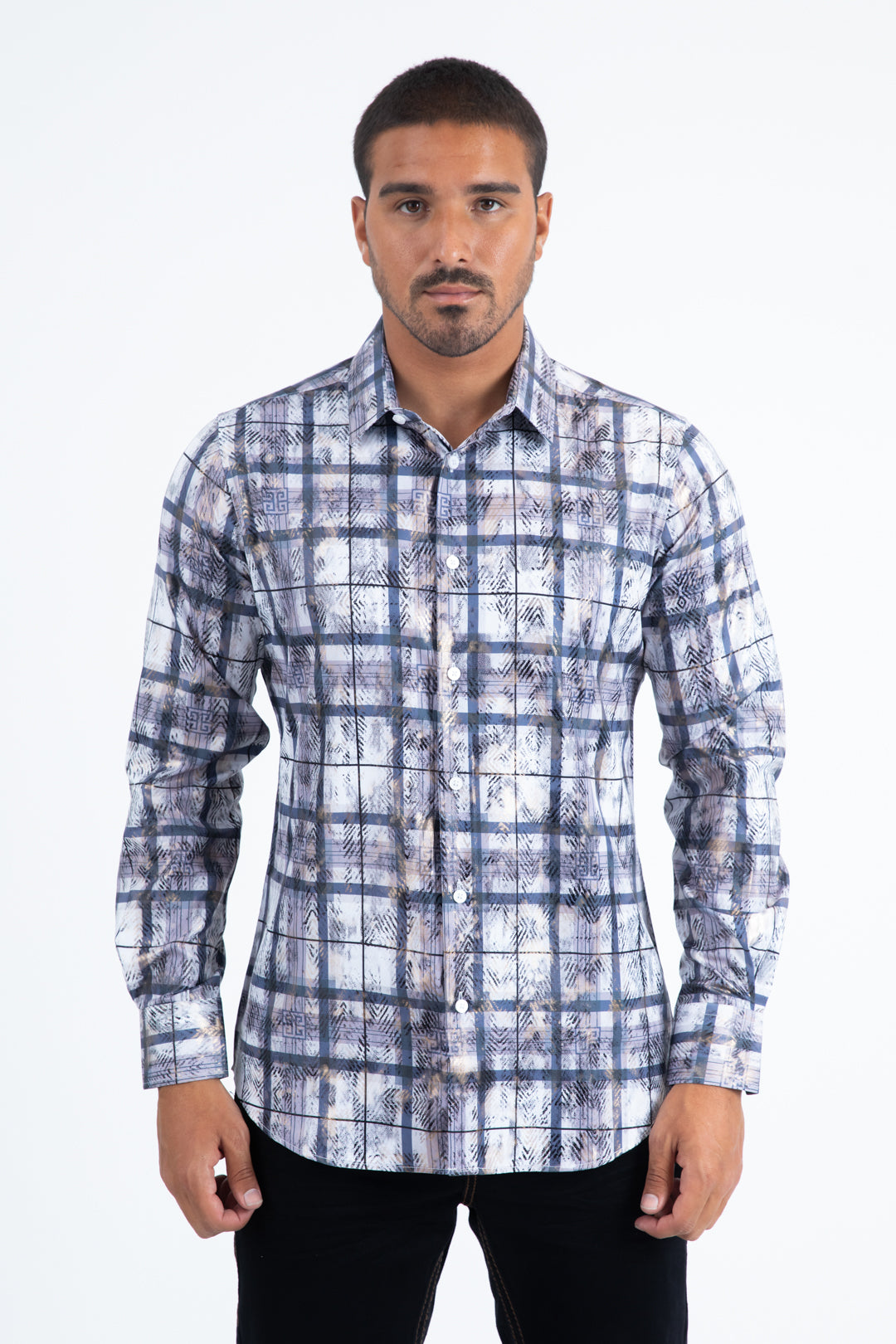 White Modern Fit Stretch Foil Fashion Shirt Men