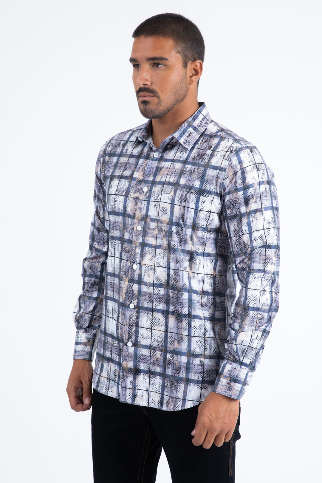 White Modern Fit Stretch Foil Fashion Shirt Men