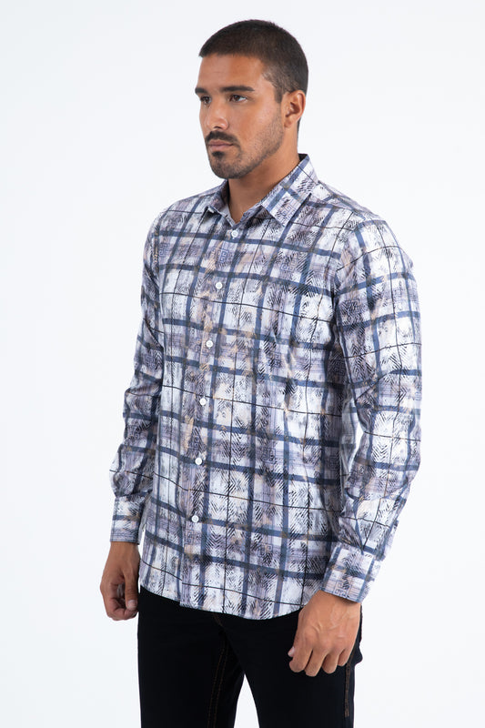 white/grey directional geometry foil shirt men platini detail-2