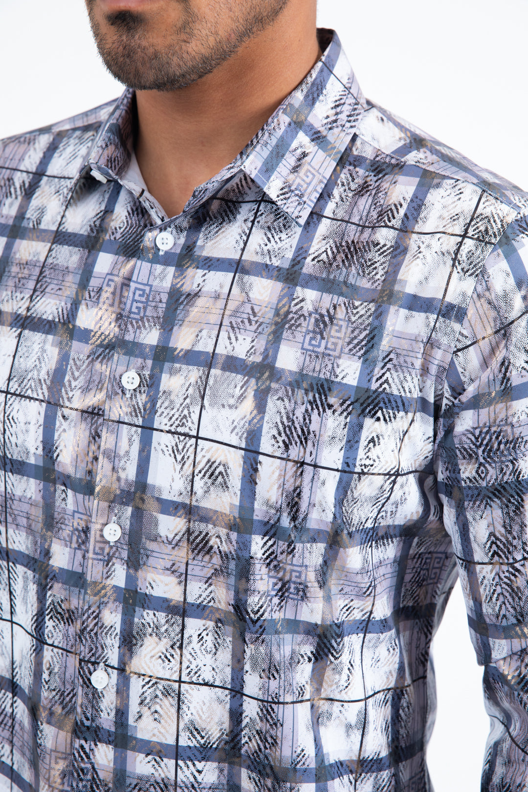 White Modern Fit Stretch Foil Fashion Shirt Men