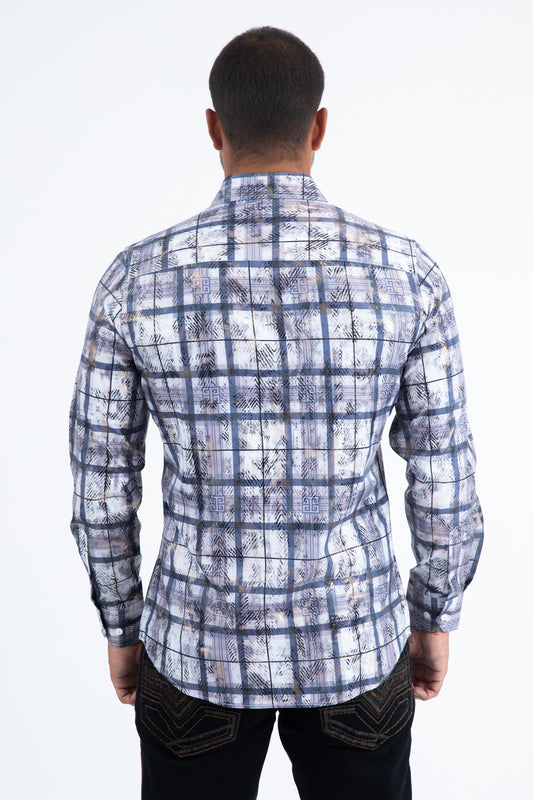 white/grey directional geometry foil shirt men platini detail