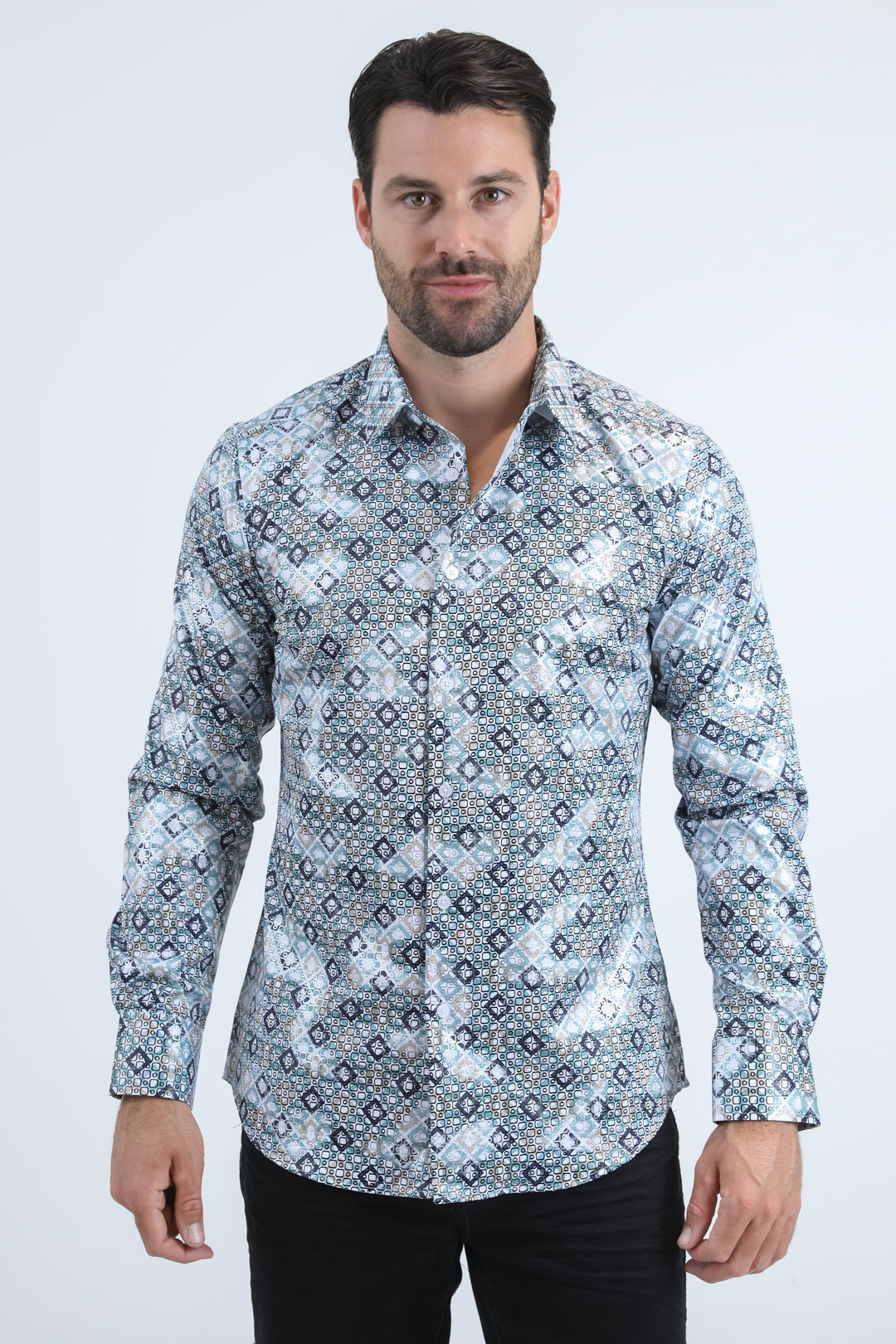 Mens Modern Fit Stretch Foil Fashion White Shirt