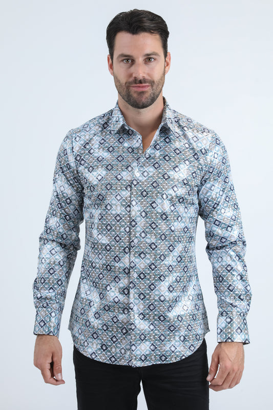 Mens Modern Fit Stretch Foil Fashion White Shirt