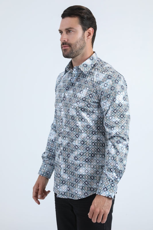white organic reptile texture foil shirt platini side