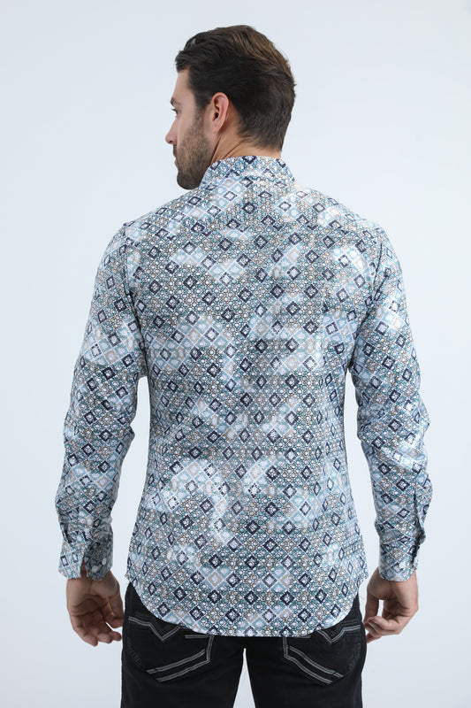 white organic reptile texture foil shirt platini back
