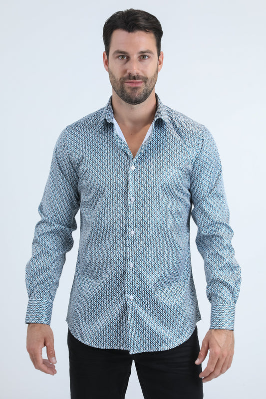 Mens Modern Fit Stretch Foil Fashion White Shirt