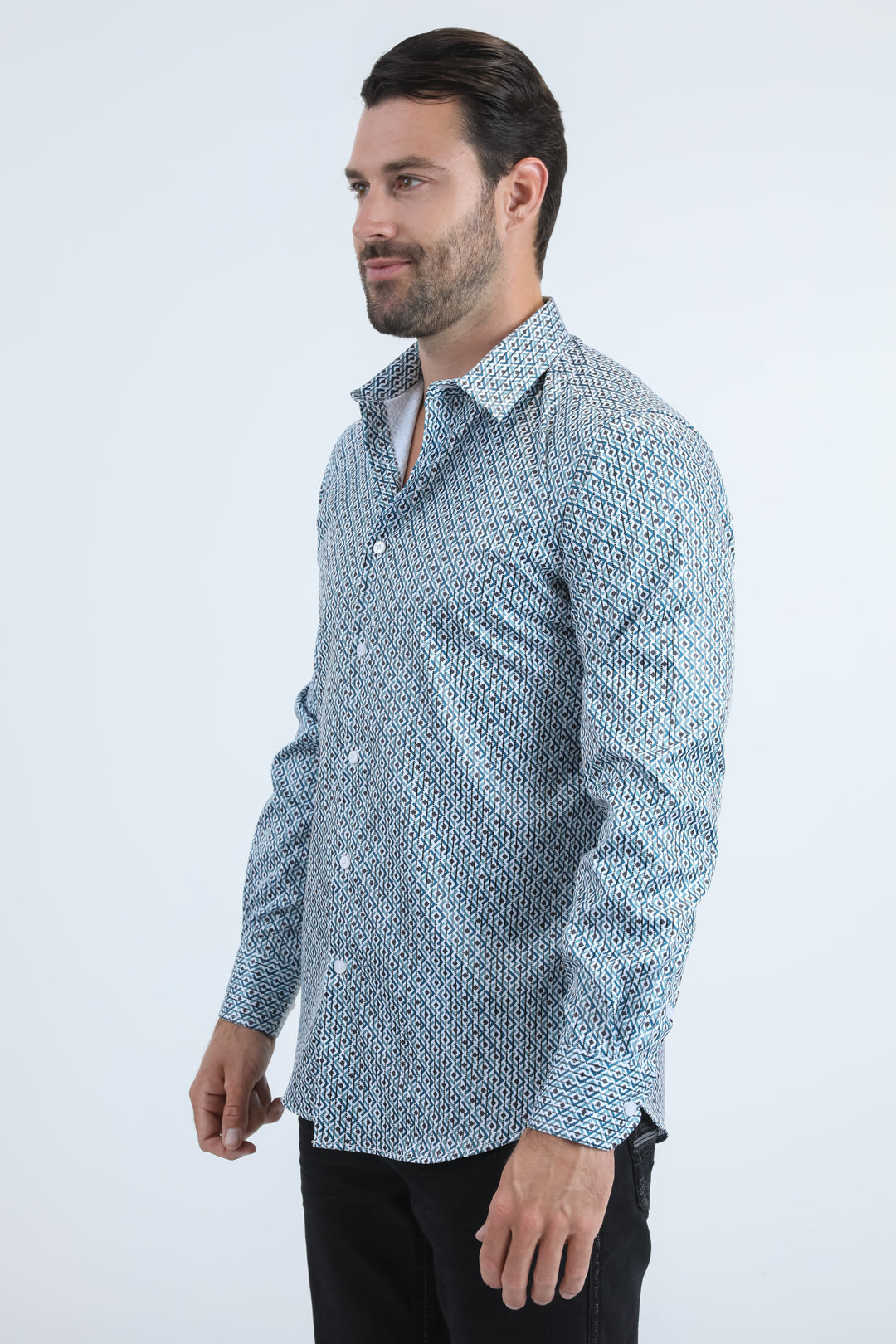 Mens Modern Fit Stretch Foil Fashion White Shirt