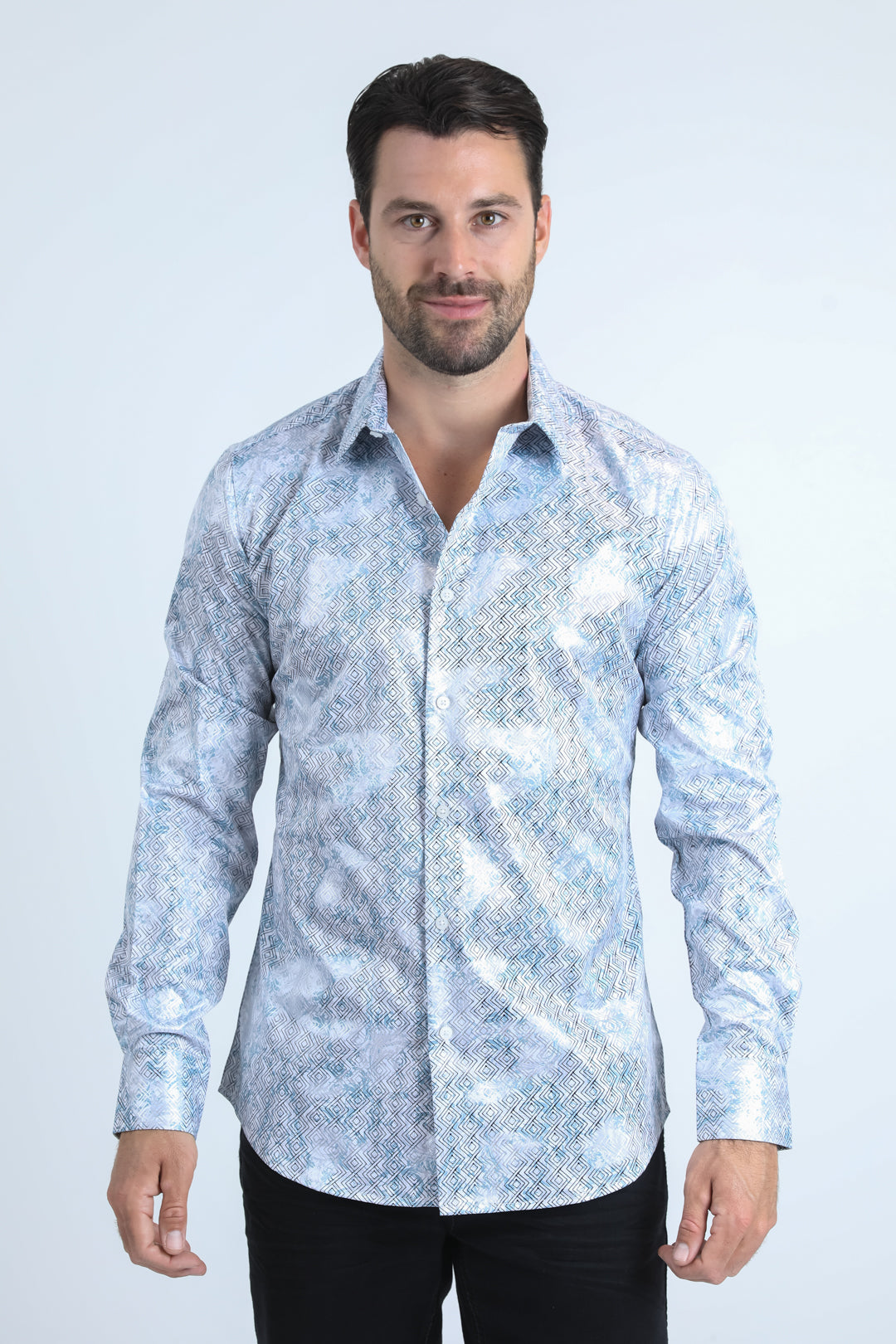 Mens Modern Fit Stretch Foil Fashion White Shirt