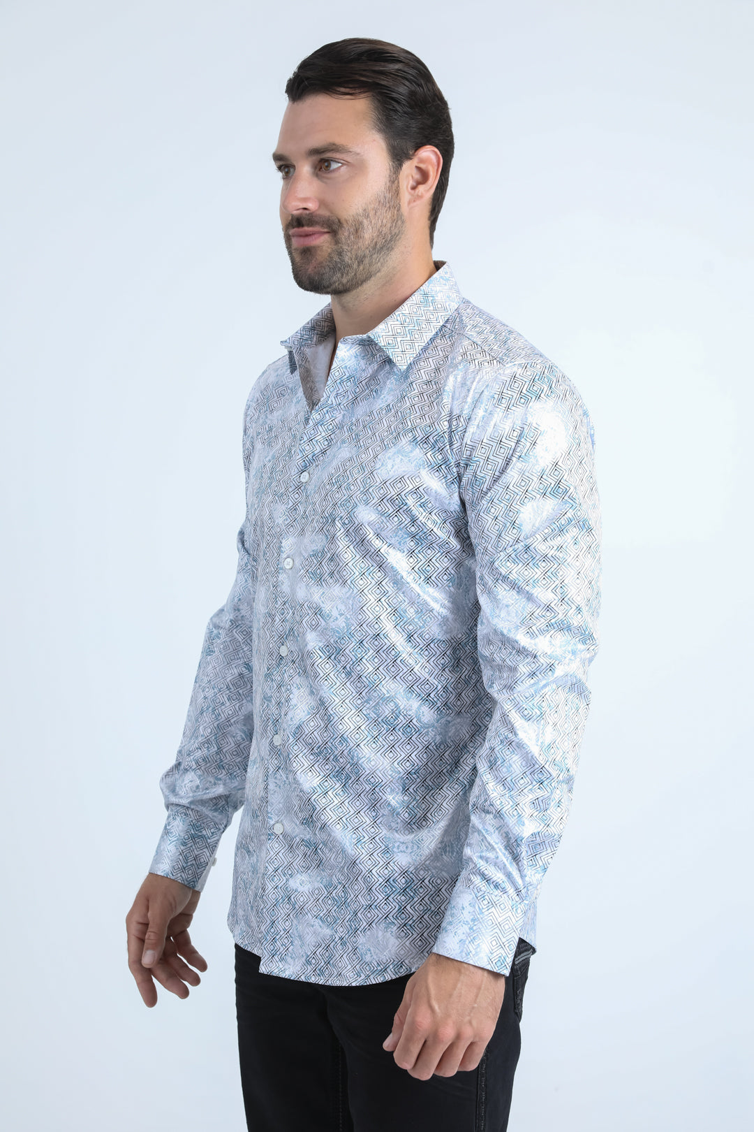Mens Modern Fit Stretch Foil Fashion White Shirt