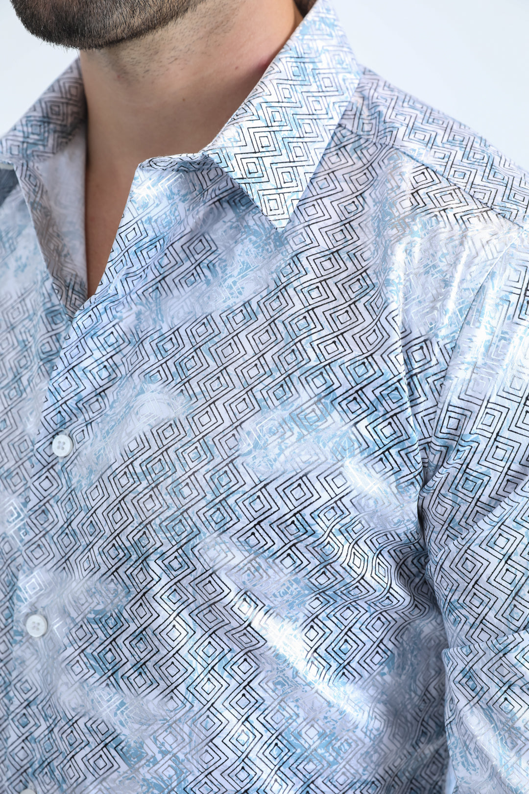 Mens Modern Fit Stretch Foil Fashion White Shirt