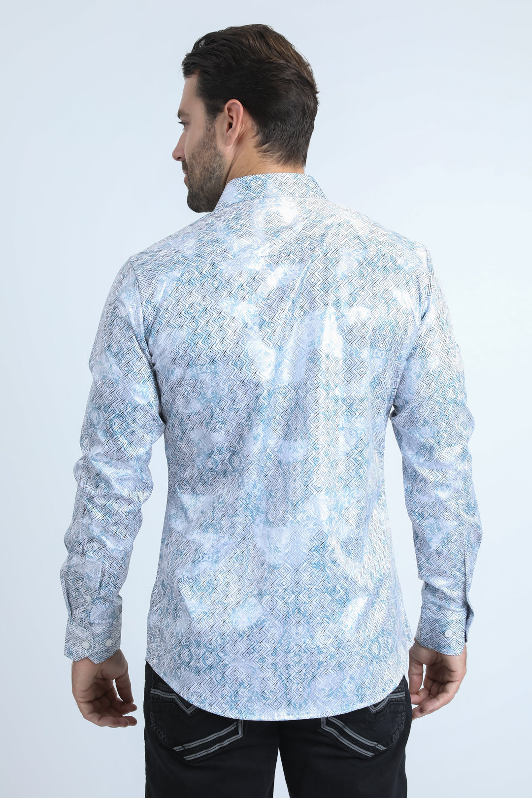 Mens Modern Fit Stretch Foil Fashion White Shirt