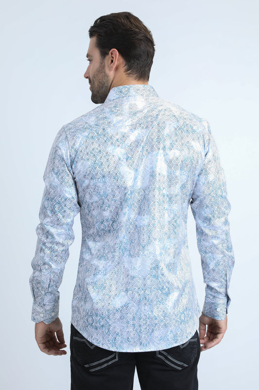 white urban editorial foil shirt platini