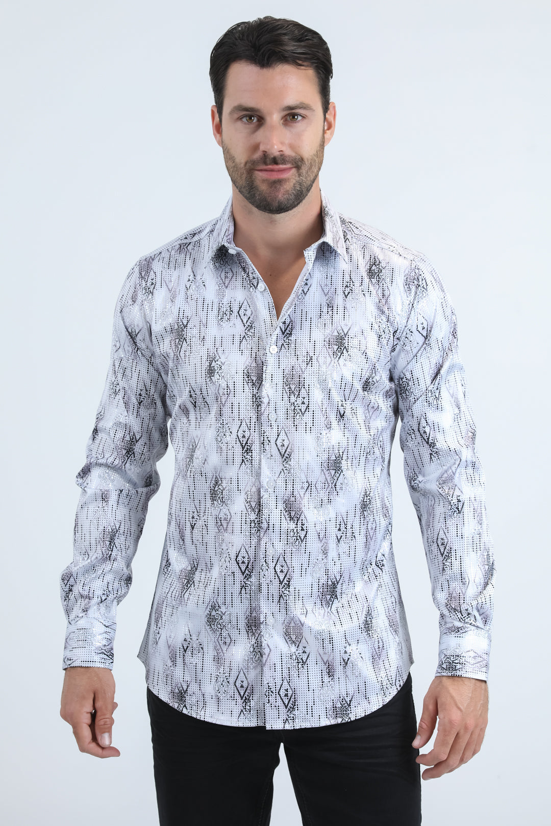 Mens Modern Fit Stretch Foil Fashion White Shirt