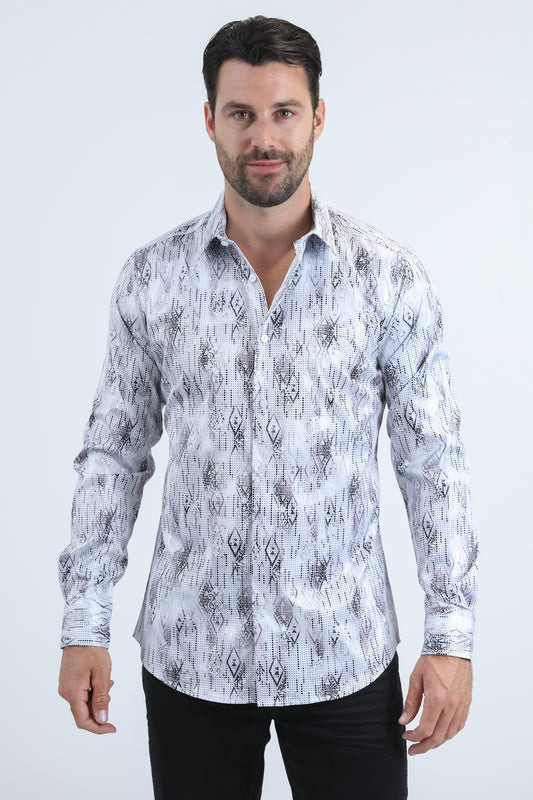 Mens Modern Fit Stretch Foil Fashion White Shirt