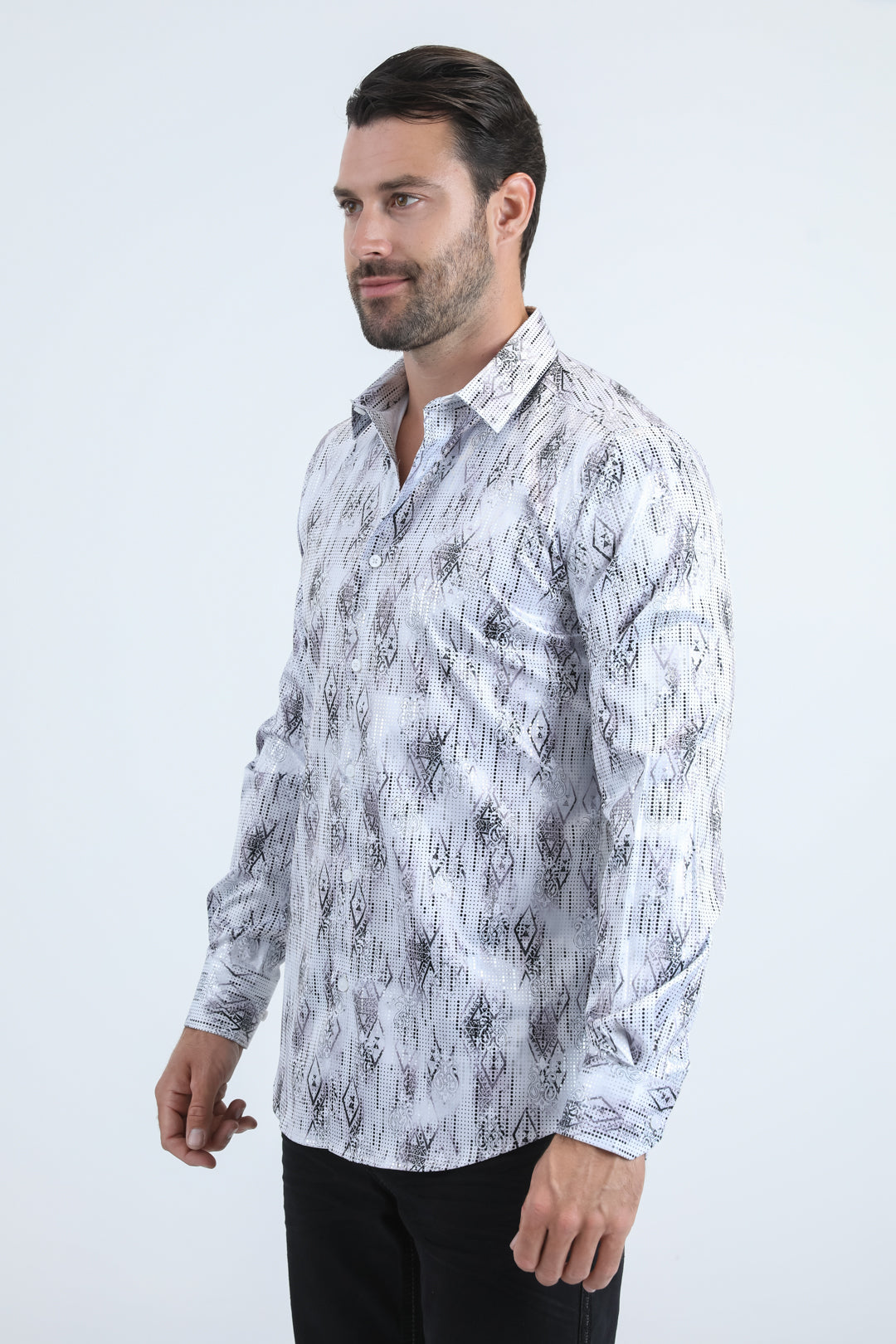 Mens Modern Fit Stretch Foil Fashion White Shirt