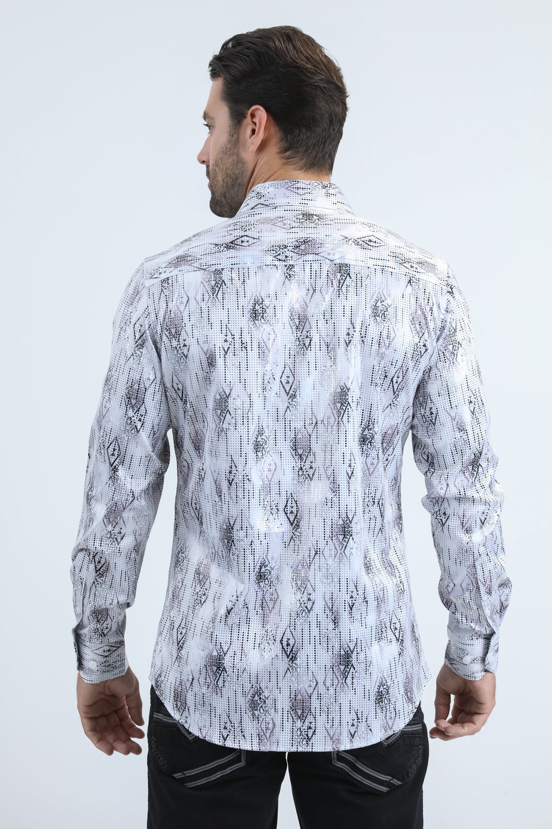 Mens Modern Fit Stretch Foil Fashion White Shirt