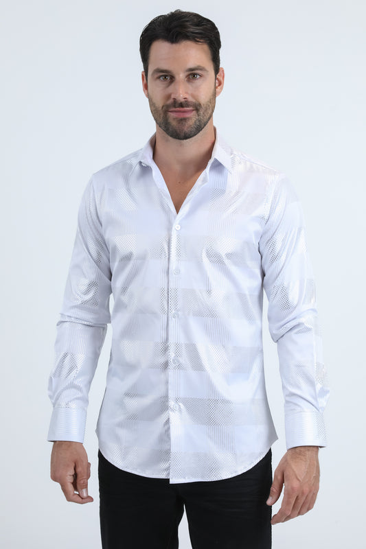 Mens Modern Fit Stretch Foil Fashion White Shirt