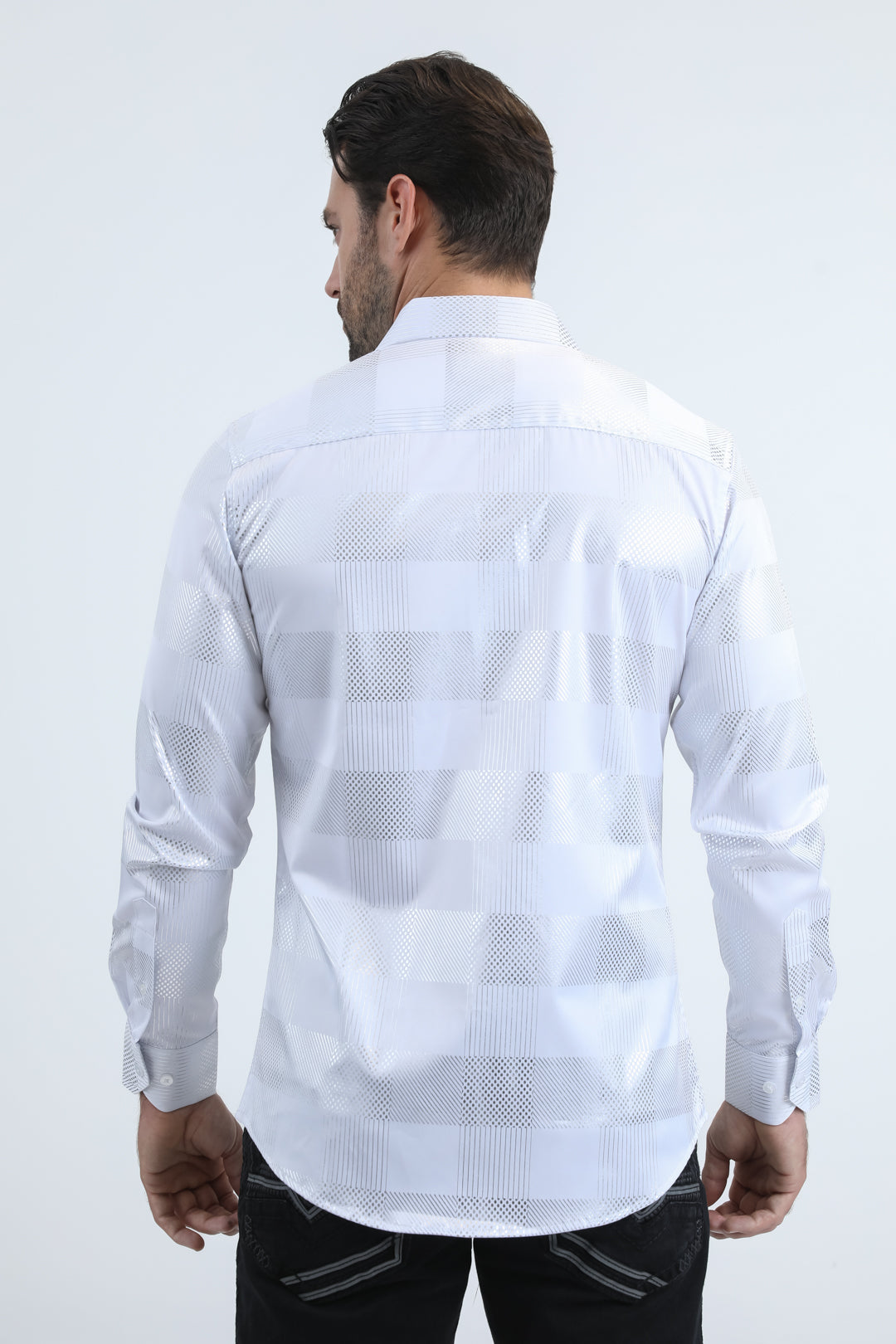 Mens Modern Fit Stretch Foil Fashion White Shirt