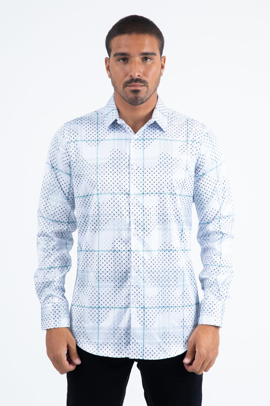 White Modern Fit Stretch Foil Fashion Shirt Men