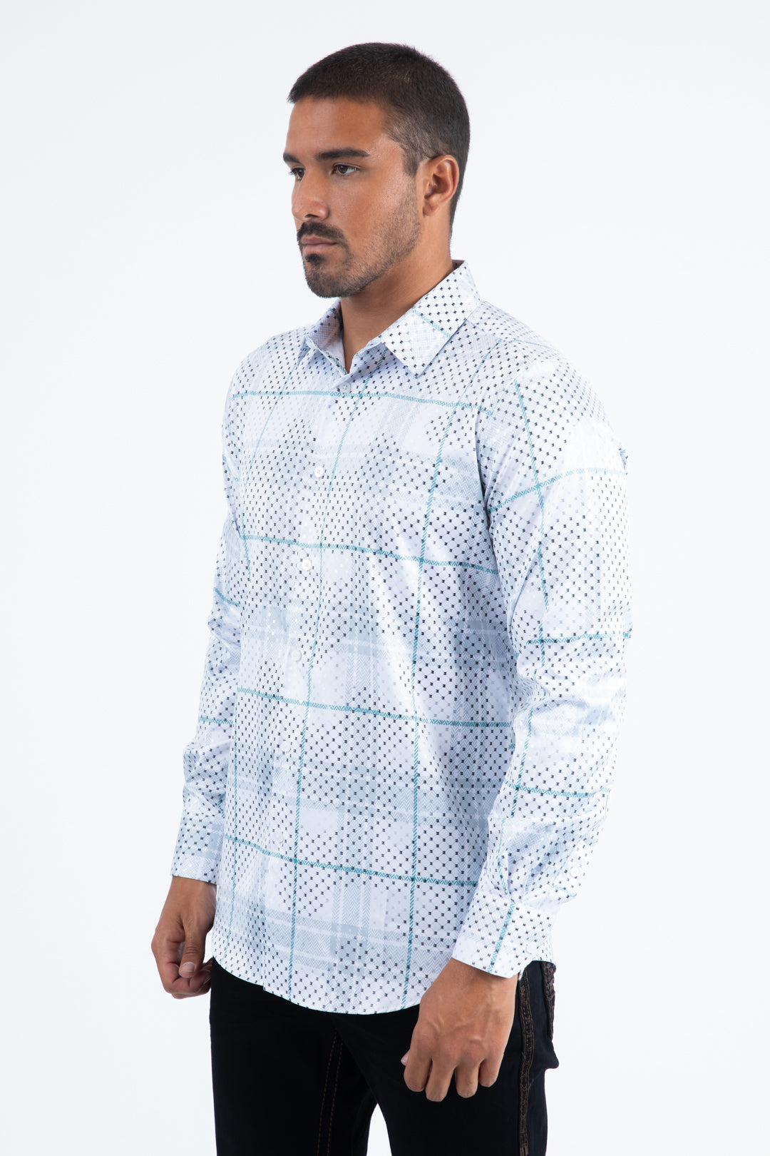 White Modern Fit Stretch Foil Fashion Shirt Men