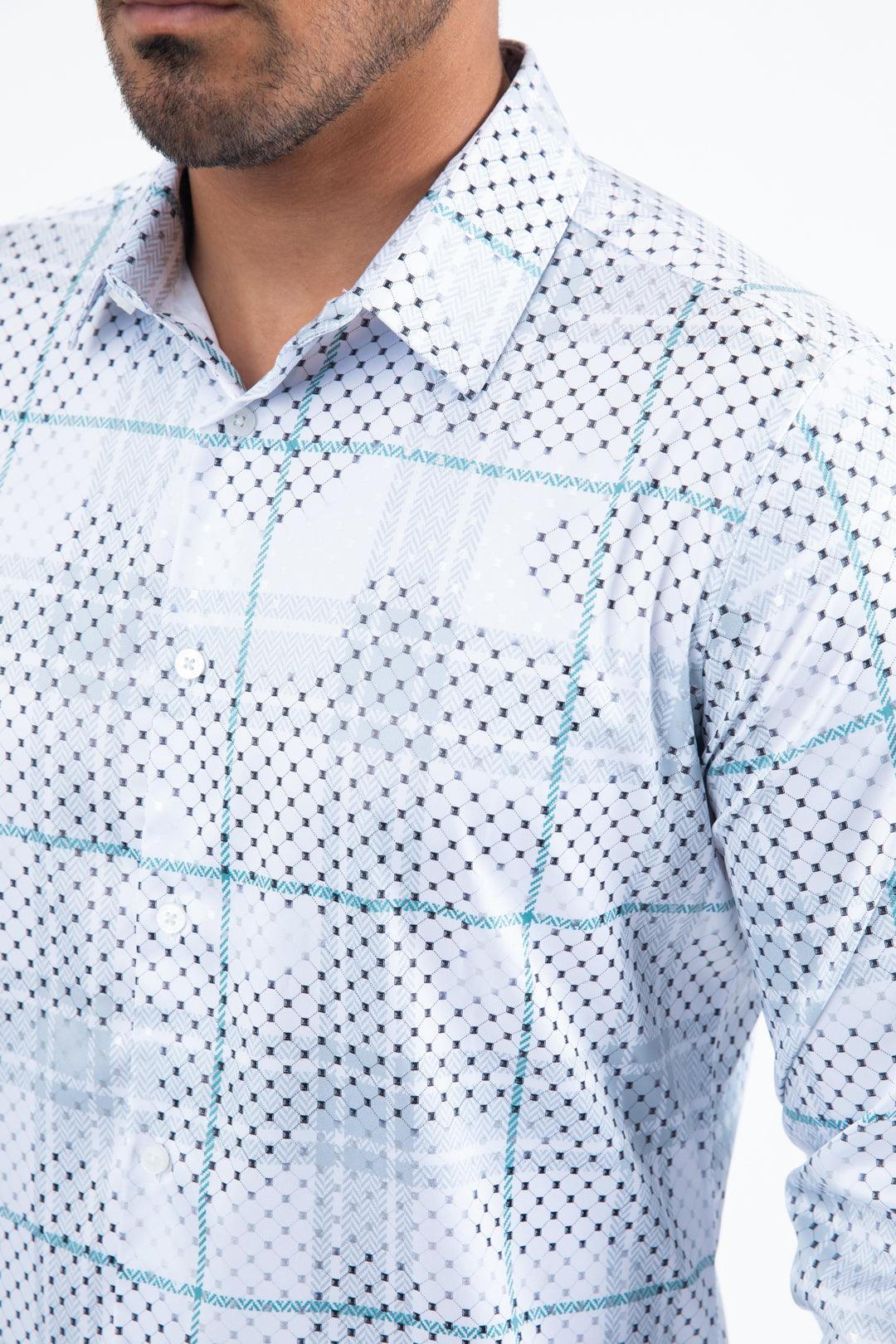 White Modern Fit Stretch Foil Fashion Shirt Men