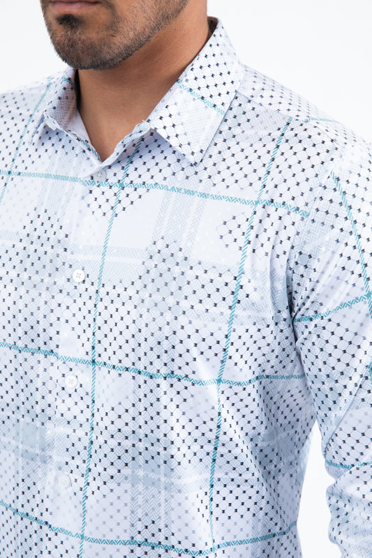 White Modern Fit Stretch Foil Fashion Shirt Men