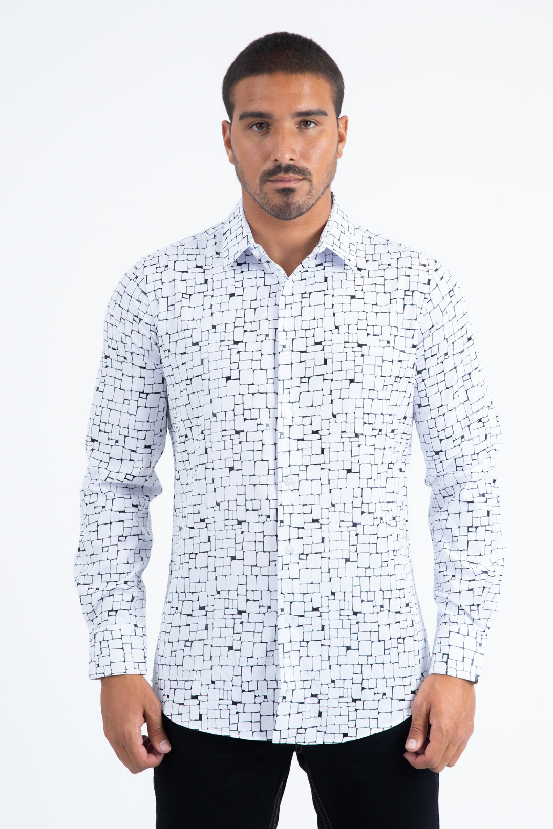 White Modern Fit Stretch Foil Fashion Shirt Men