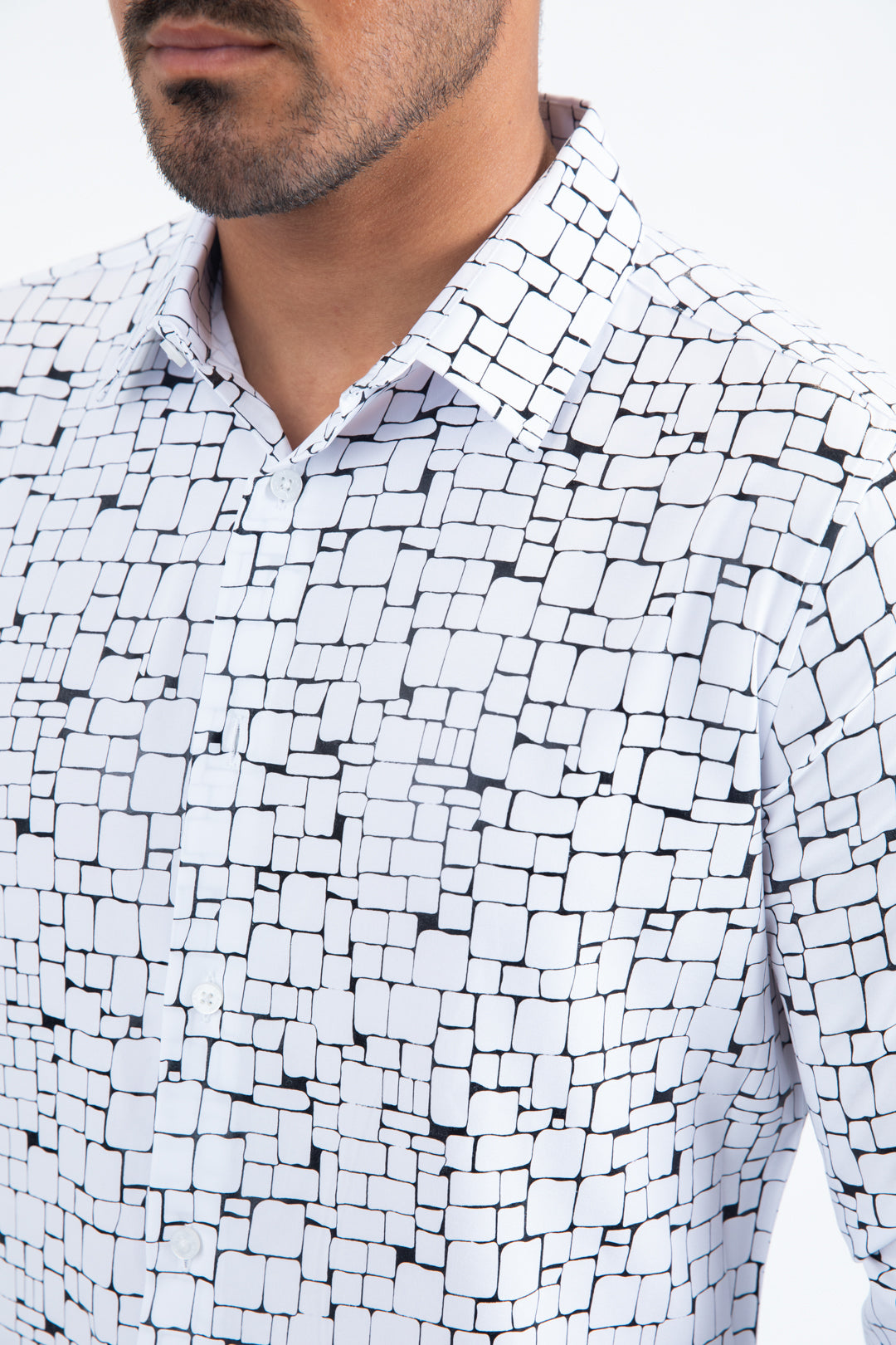 White Modern Fit Stretch Foil Fashion Shirt Men