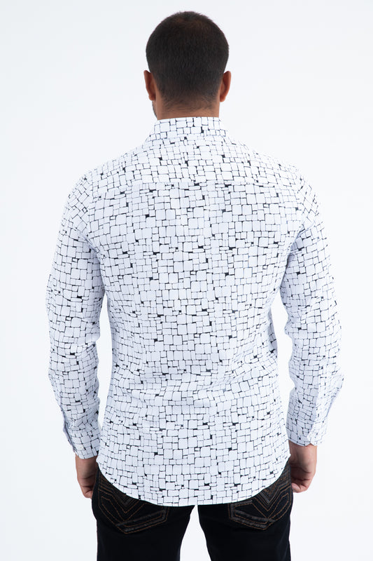 white bold geometric foil shirt men platini detail