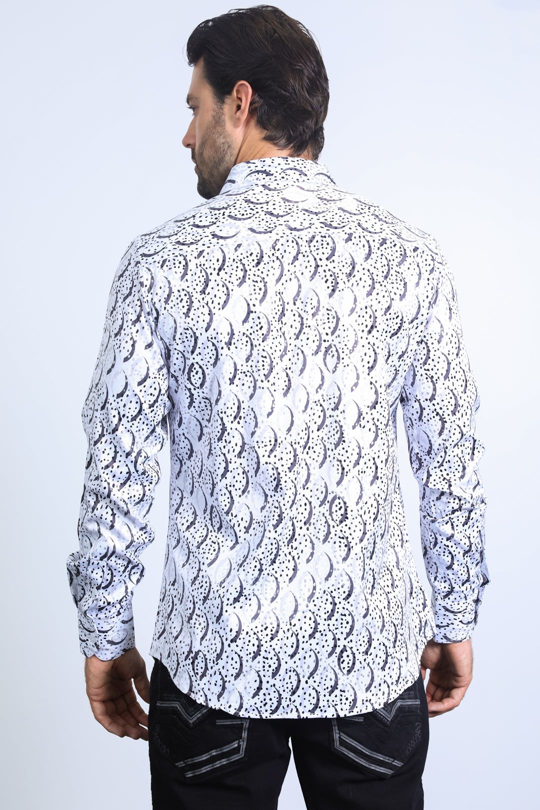 Mens Modern Fit Stretch Foil Fashion White Shirt