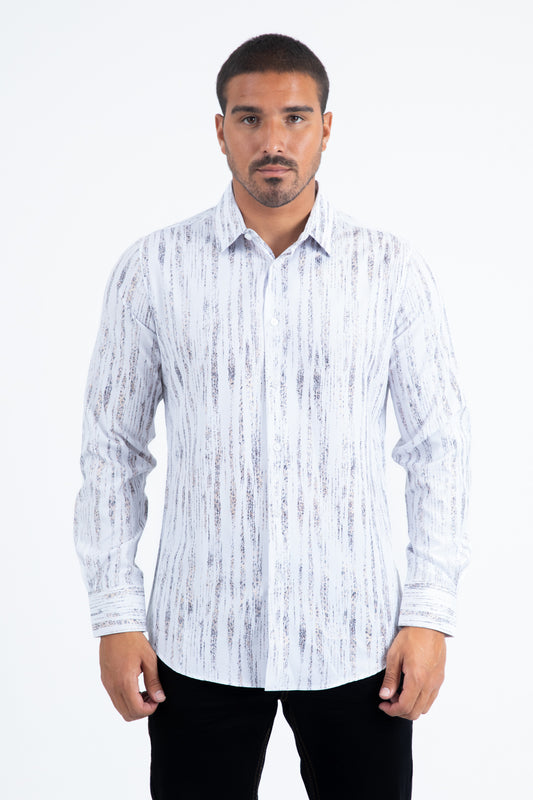 White Modern Fit Stretch Foil Fashion Shirt Men