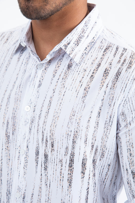 White Modern Fit Stretch Foil Fashion Shirt Men