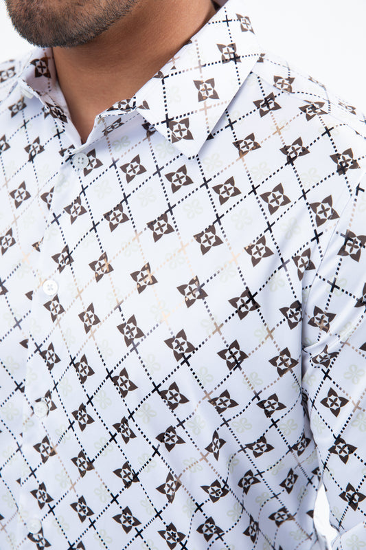 White Modern Fit Stretch Foil Fashion Shirt Men