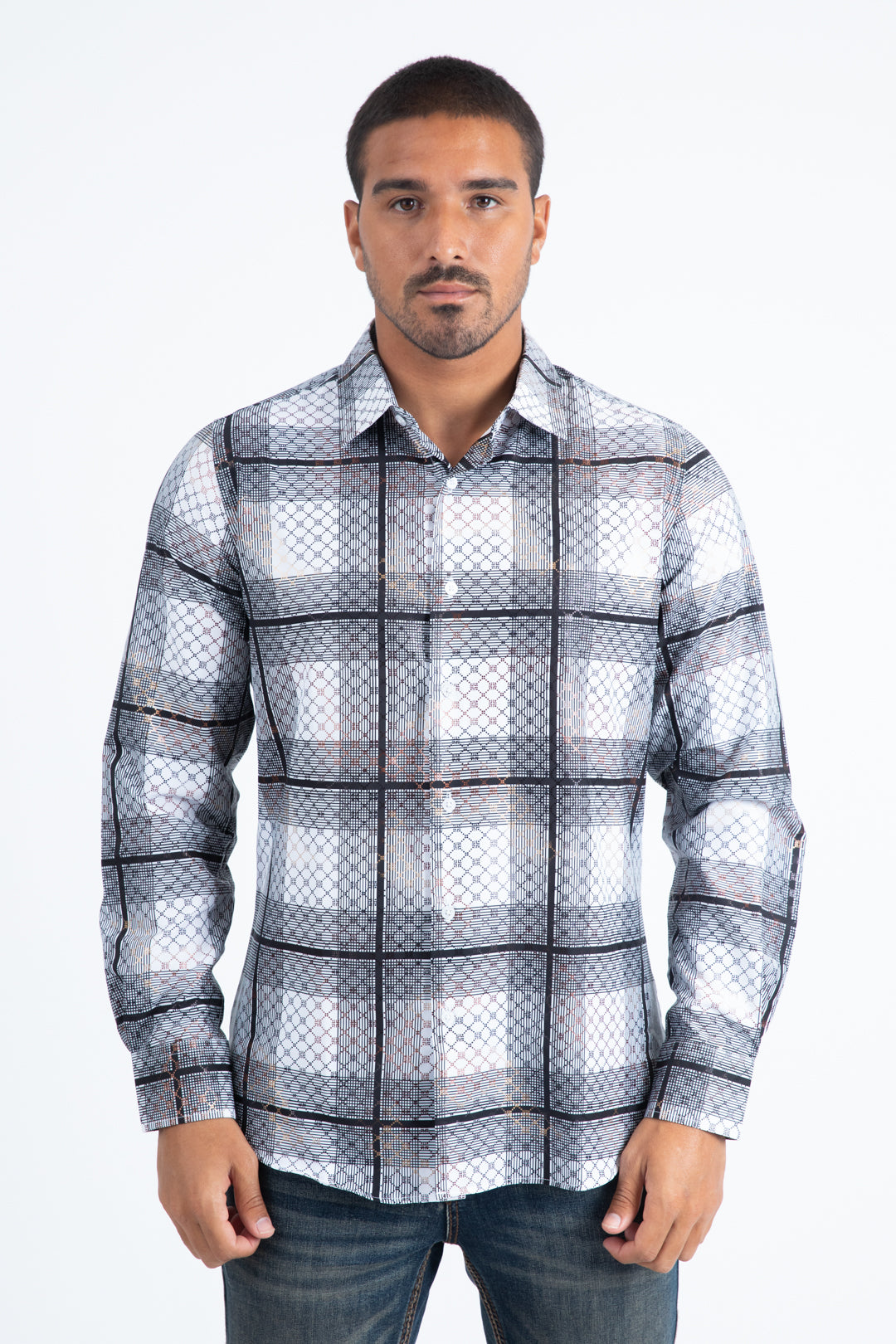 Mens Modern Fit Stretch Foil Fashion White Shirt