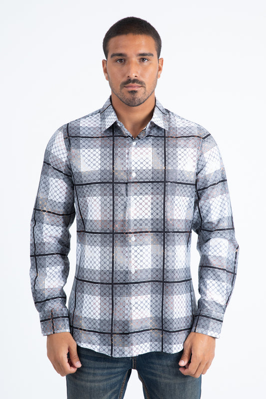 Mens Modern Fit Stretch Foil Fashion White Shirt