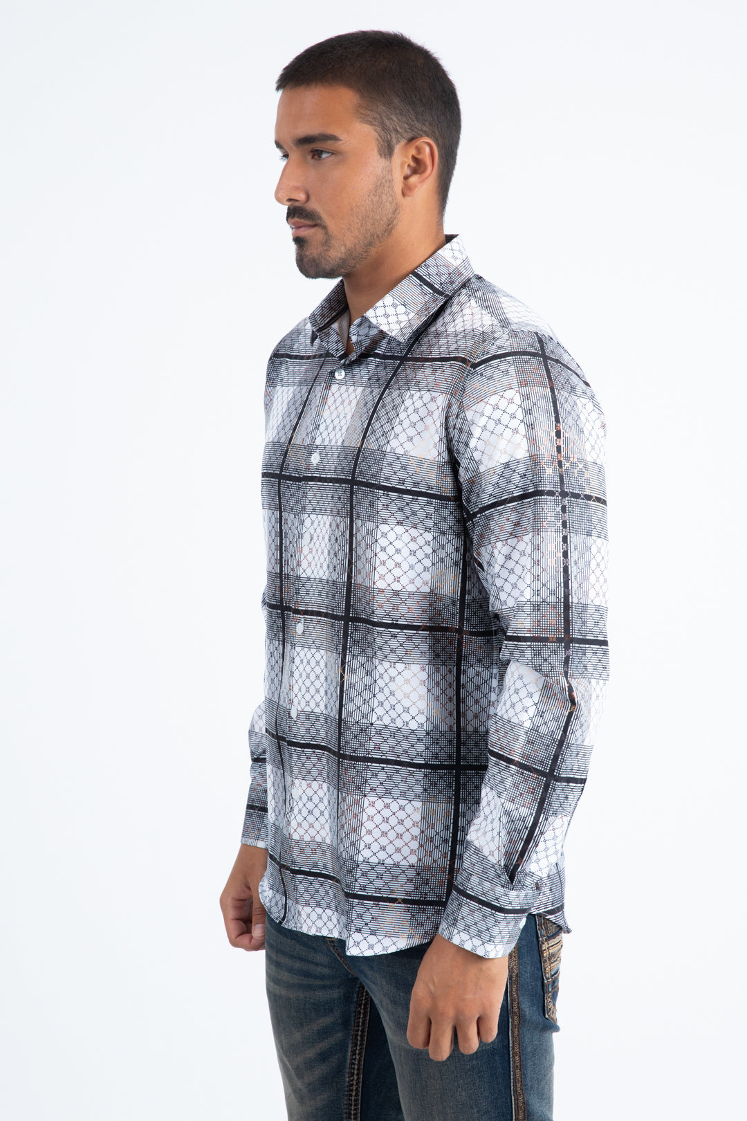 Mens Modern Fit Stretch Foil Fashion White Shirt