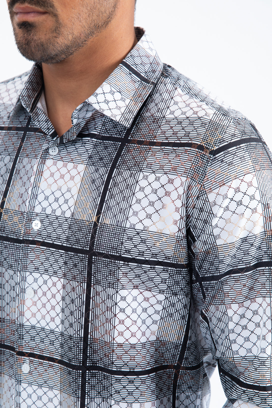 Mens Modern Fit Stretch Foil Fashion White Shirt