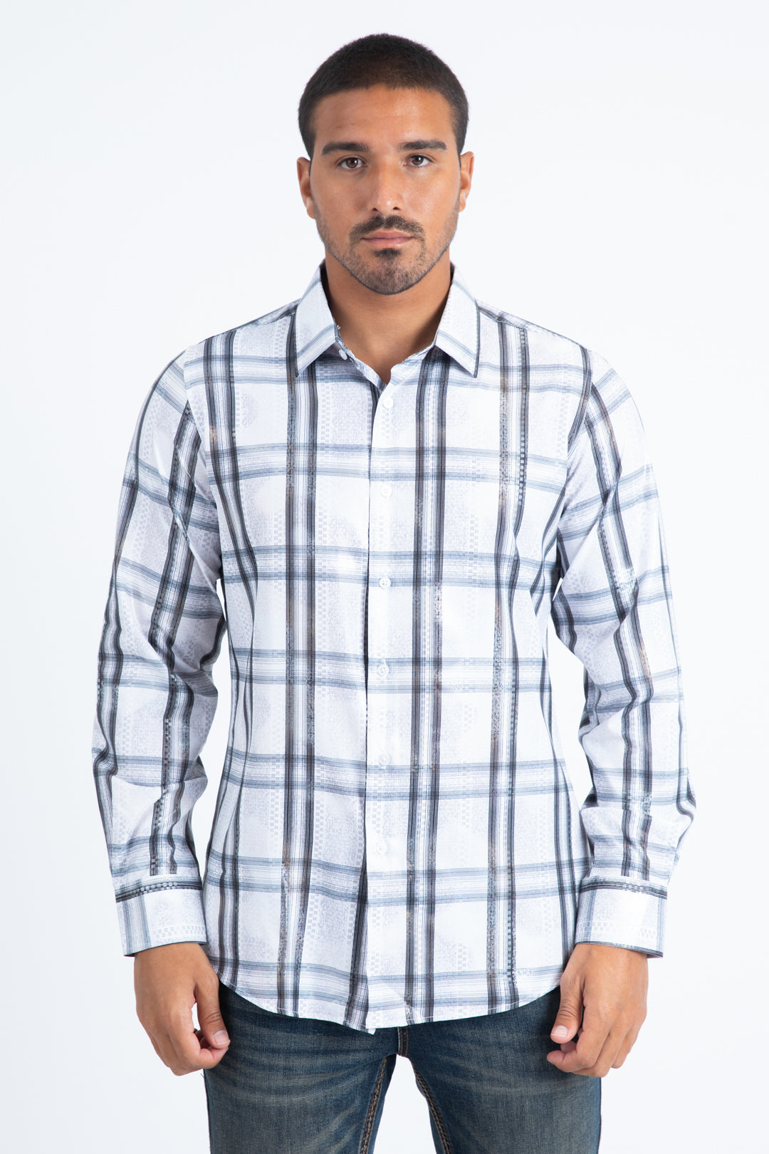 Mens Modern Fit Stretch Foil Fashion White Shirt