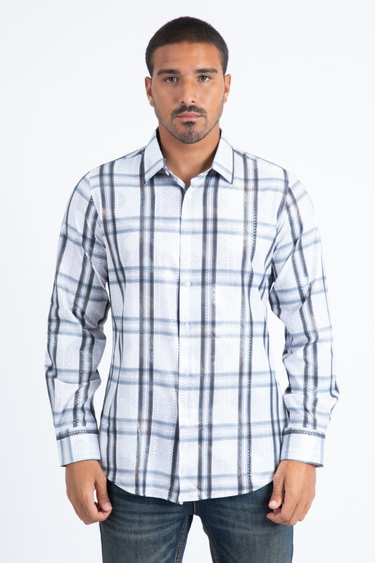 Mens Modern Fit Stretch Foil Fashion White Shirt