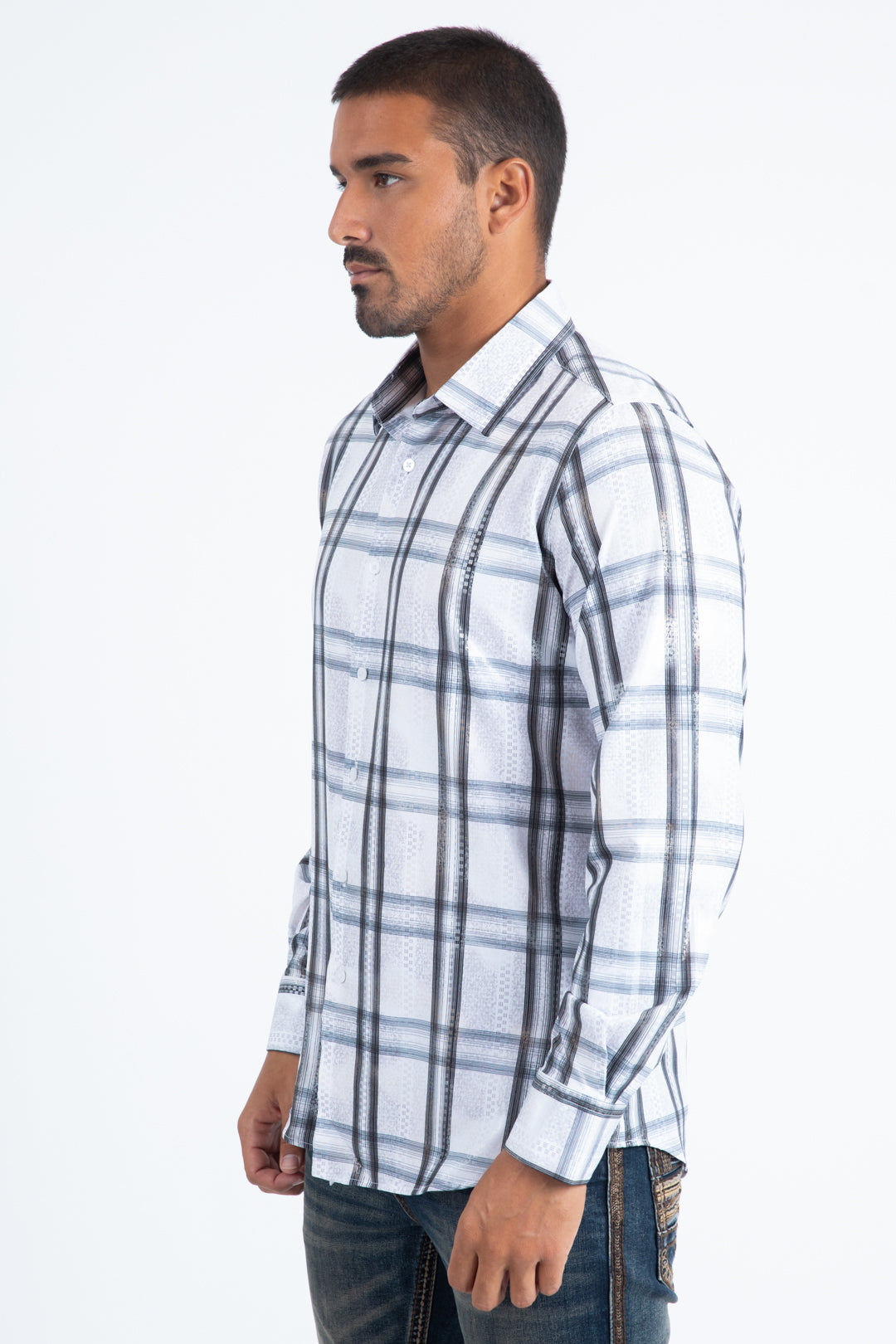 Mens Modern Fit Stretch Foil Fashion White Shirt