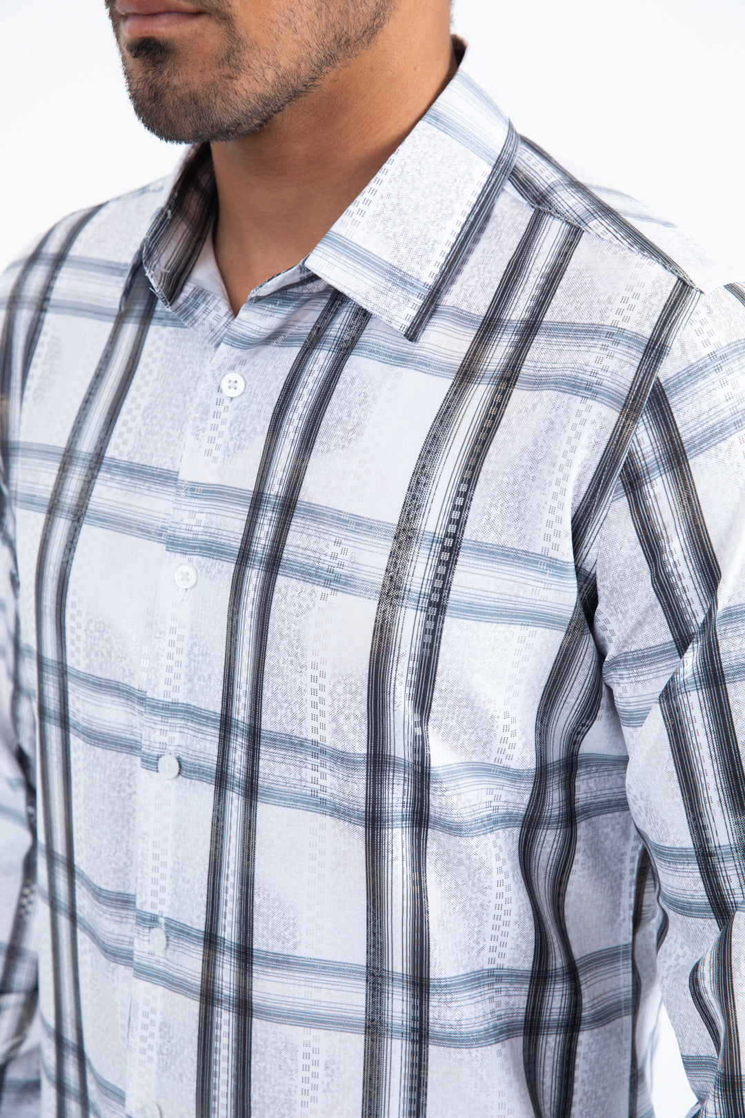 Mens Modern Fit Stretch Foil Fashion White Shirt