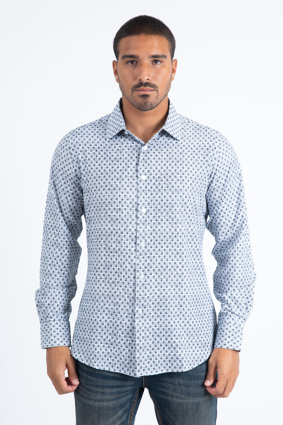 Mens Modern Fit Stretch Foil Fashion White Shirt