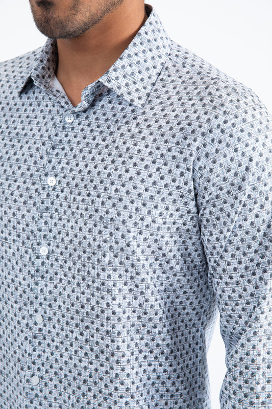 white stylized floral foil shirt platini
