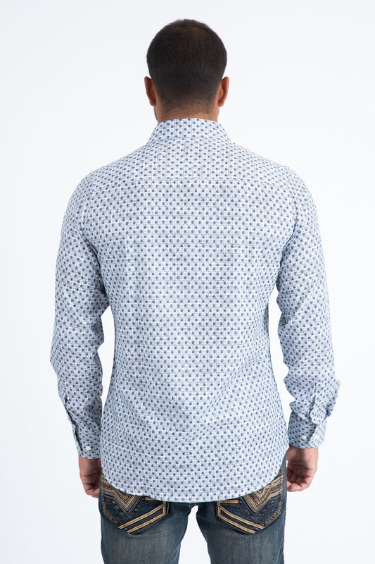 white stylized floral foil shirt platini